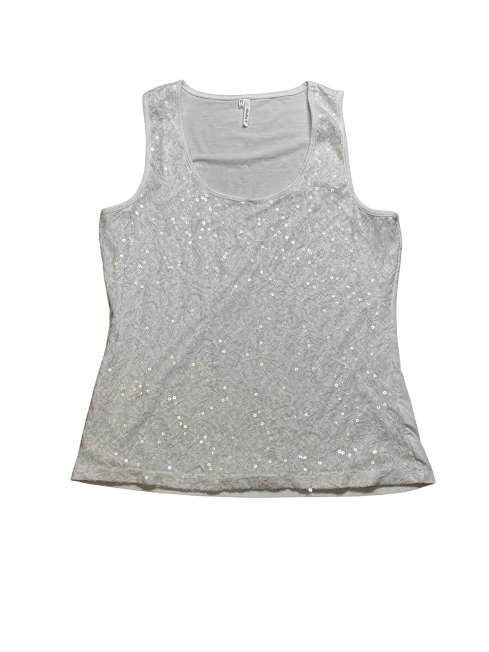Studio Y White Sequin Scoop Neck Tank
